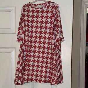 Nuggles Red & White Houndstooth Swing Dress for Girls